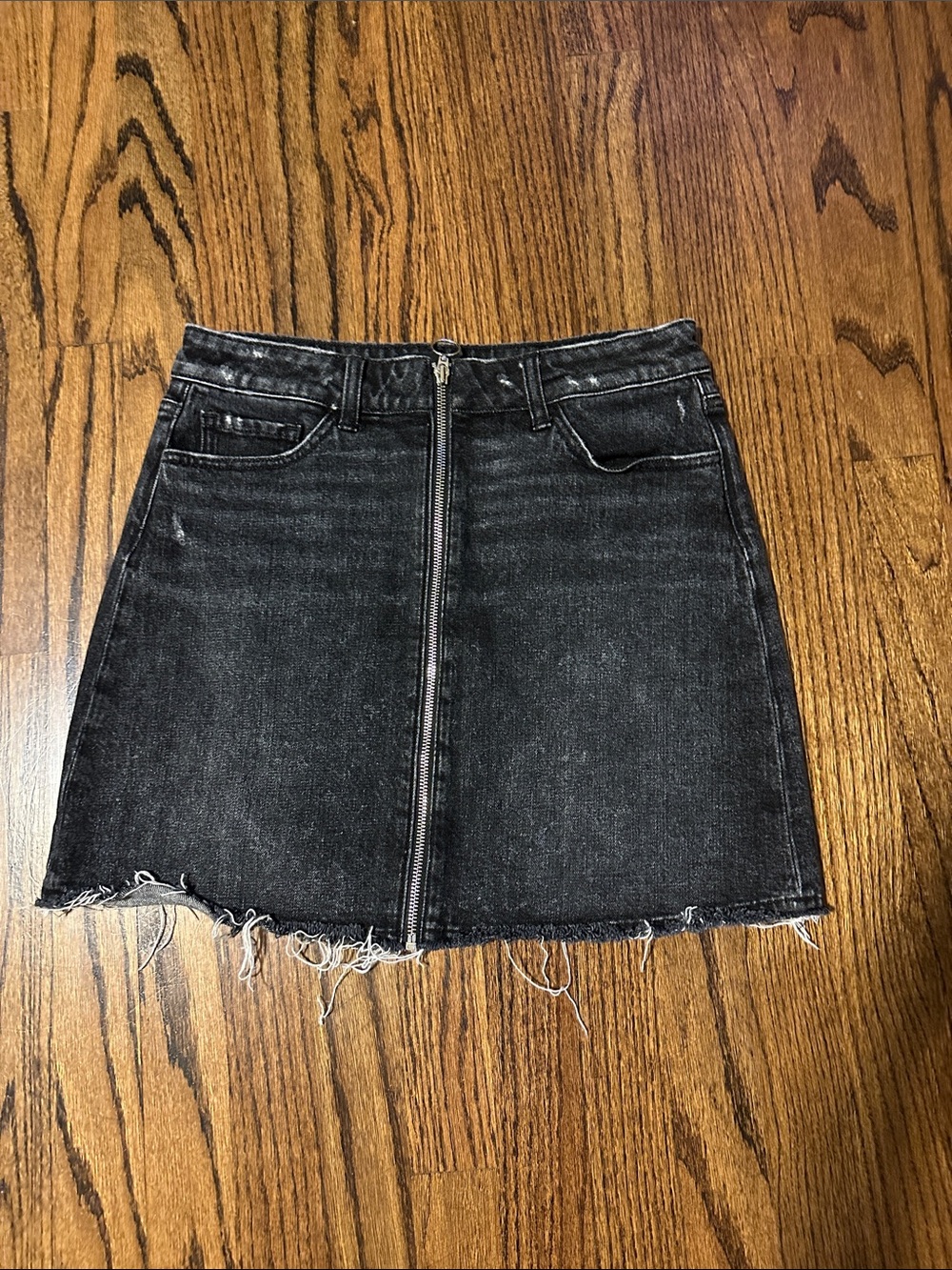 Black PAIGE Denim Mini Skirt with Front Zip